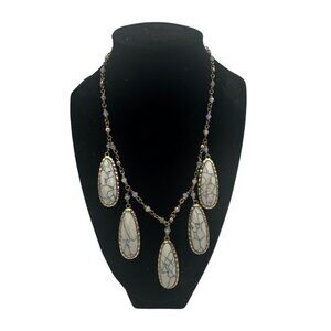 Howlite and Gold Tone Dangle Pendant Necklace Chain Adjustable